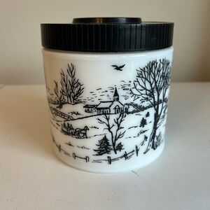 1960's Milk Glass Maxwell House Coffee Container Black & White Winter Scene 5"